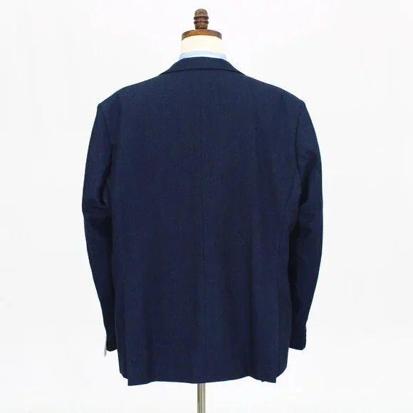 Moran X 52L 46x33 Navy Full Suit 3-Piece 2-Button Herringbone R585